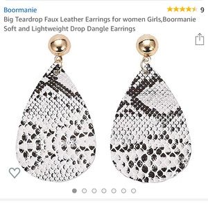 Snakeskin Faux Leather Teardrop Earrings